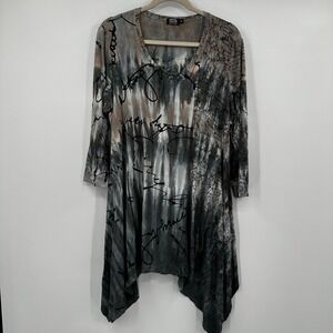 artofcloth Tie Dye Script Asymmetrical Lagenlook Tunic Top XL 1X